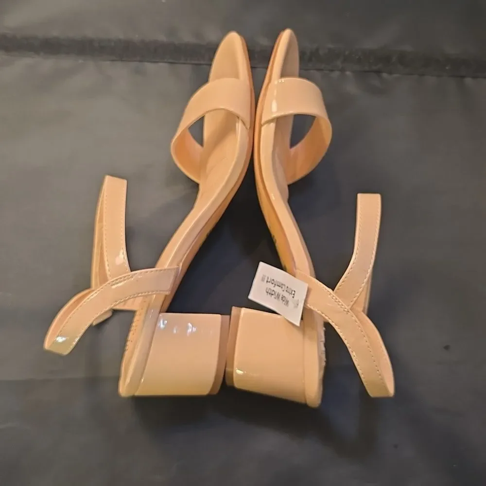 Cream Block Heel Shoes with Ankle Strap